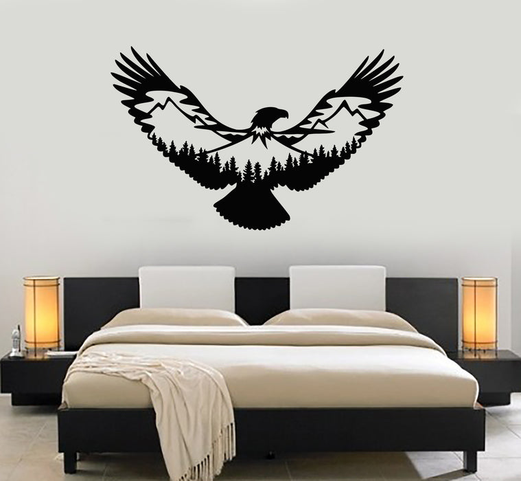 Vinyl Wall Decal Eagle Symbol Bird Flying Mountains Forest Trees Stickers Mural (g6719)