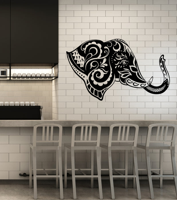 Vinyl Wall Decal Animal Head Symbol Elephant With Patterns Stickers Mural (g4587)
