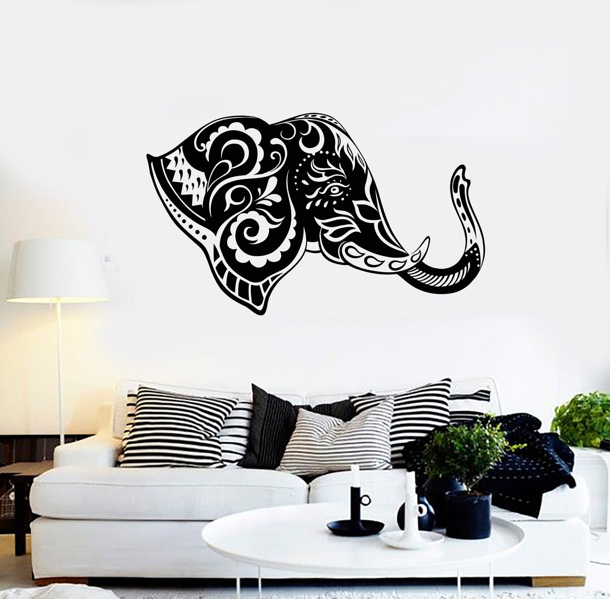 Vinyl Wall Decal Animal Head Symbol Elephant With Patterns Stickers Mu