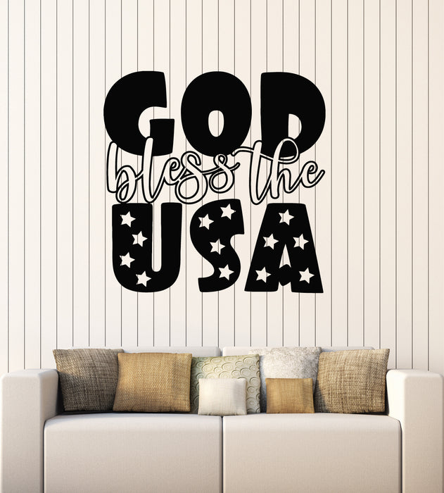 Vinyl Wall Decal God Bless You USA Patriotic Quote Words Stickers Mural (g7632)