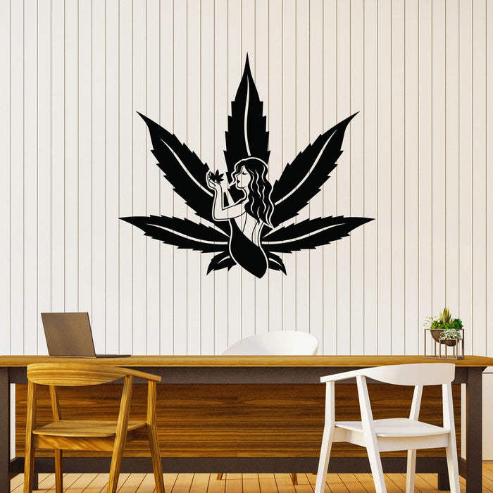 Hemp Vinyl Wall Decal Sexy Lady Marijuana Cannabis Sticker Mural (k201)