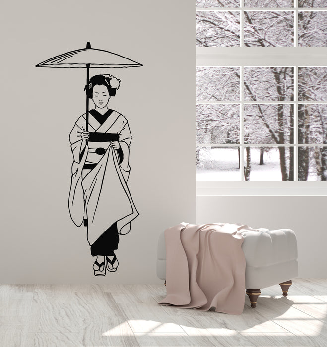 Vinyl Wall Decal Geisha Umbrella Japan Girl Kimono Asian Style Stickers Mural (g1346)