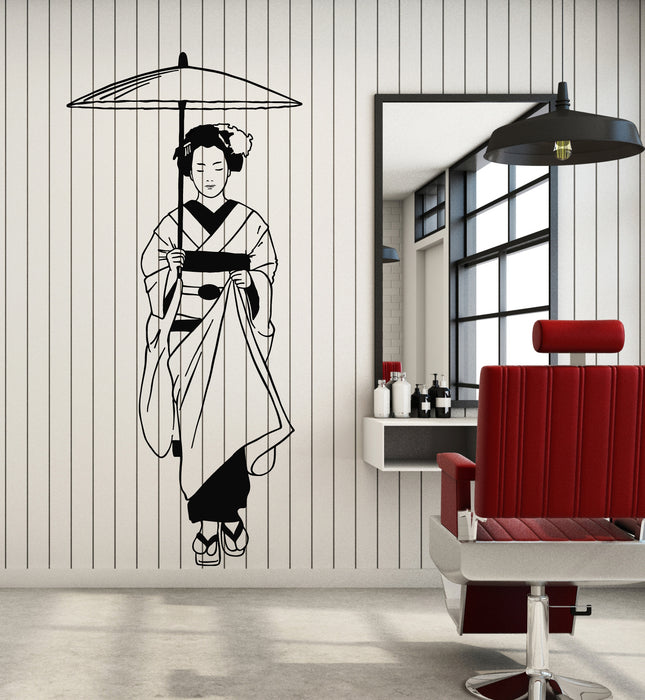 Vinyl Wall Decal Geisha Umbrella Japan Girl Kimono Asian Style Stickers Mural (g1346)