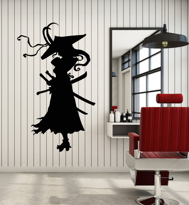 Vinyl Wall Decal Japanese Girl Samurai Sword Woman Warrior Stickers Mural (g6663)