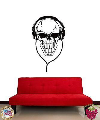 Wall Stickers Vinyl Decal Skull Headphones Death Rock Music Unique Gift z1081