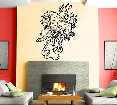 Lion Fire Predator Aggressive Tribal  Mural  Wall Art Decor Vinyl Sticker Unique Gift z910