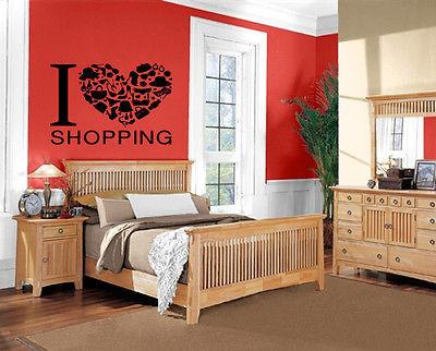 I Love Heart Shopping Shoes Fashion Wall Decor Mural Vinyl Art Sticker Unique Gift M519