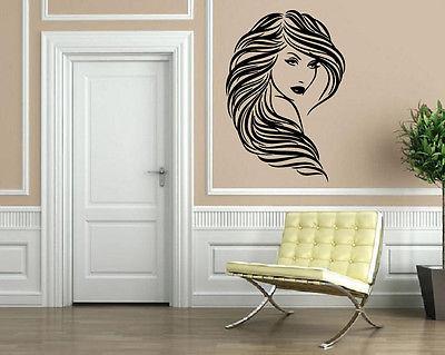 Wall Decor Vinyl Decal Beautiful Girl Wavy Hair Salon Art Sticker Unique Gift (m097)