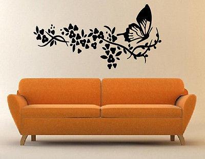 Wall Mural Vinyl Art Sticker Flowers and Butterfly Floral Decorative Design Unique Gift (m316)