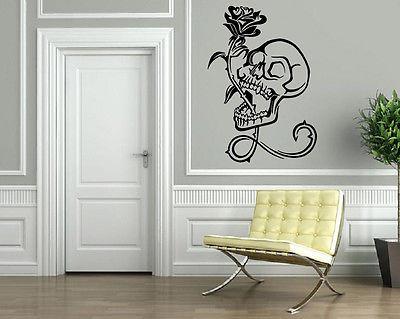 Wall Vinyl Art Sticker Skull with Rose Floral Tribal Tribal Decor Unique Gift (m402)