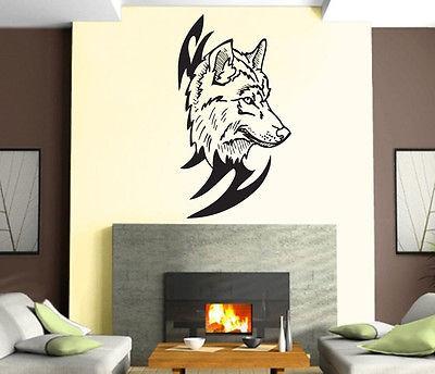 Autocollant mural en vinyle avec tête de loup et prédateur agressif tribal, décoration murale, cadeau unique, z902
