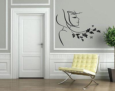 Profil Sexy Femme Visage Fleurs Décor Art Mural Vinyle Autocollant Cadeau Unique M468
