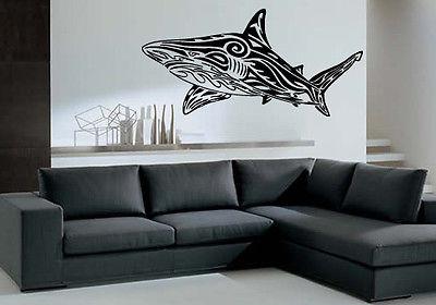 Wall Vinyl Art Sticker Big White Shark Marine Sea Ocean Tribal Decor Unique Gift (m084)