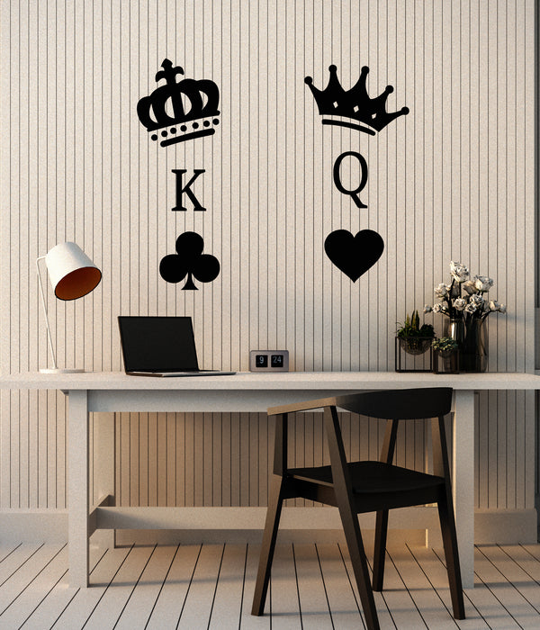 Vinyl Wall Decal Crown King Queen Poker Couple Casino Icon Stickers Mural (g7266)