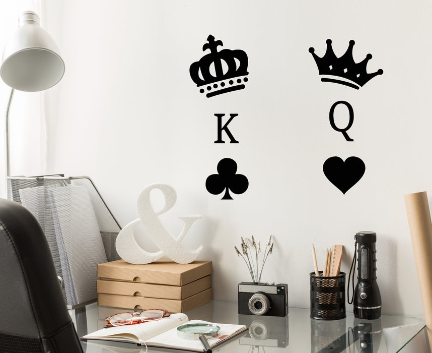 Vinyl Wall Decal Crown King Queen Poker Couple Casino Icon Stickers Mural (g7266)