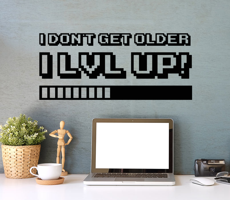 Vinyl Wall Decal Pixel Lettering Funny Phrase I Level Up Game Room Stickers Mural (g7504)