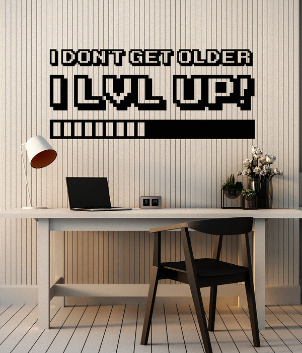 Vinyl Wall Decal Pixel Lettering Funny Phrase I Level Up Game Room Stickers Mural (g7504)