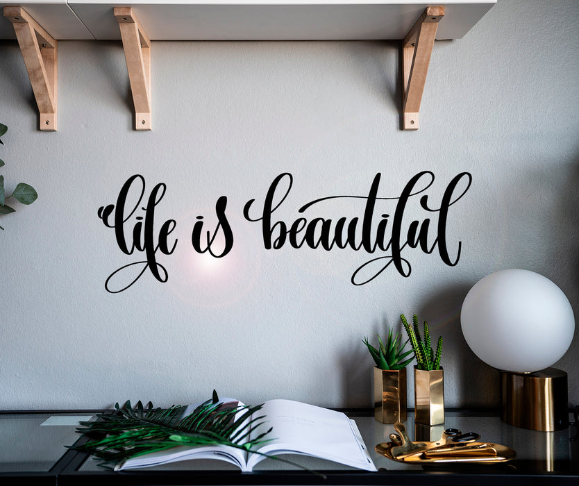 Vinyl Wall Decal Life Is Beautiful Inspiring Phrase Stickers Mural 28.5 in x 9 in gz011