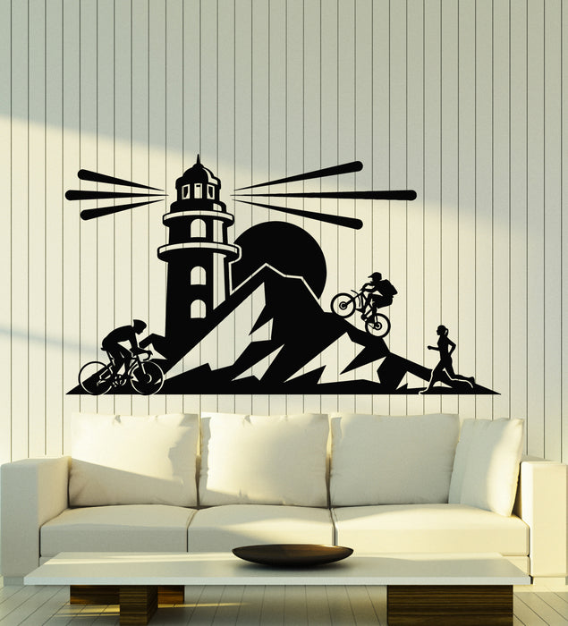 Vinyl Wall Decal Cycling Running Lighthouse Mountains Beach House Stickers Mural (g6642)
