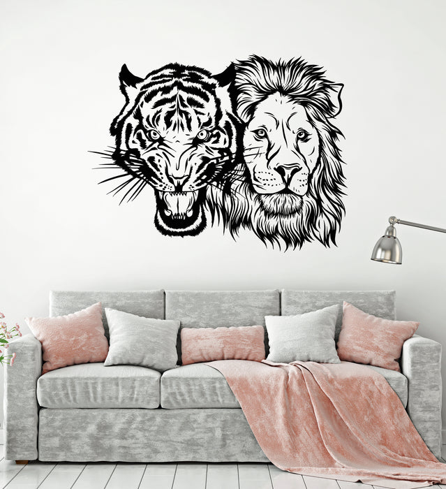 Vinyl Wall Decal Lion Tiger Head African Animals Tribal Predator Stickers Mural (g4460)