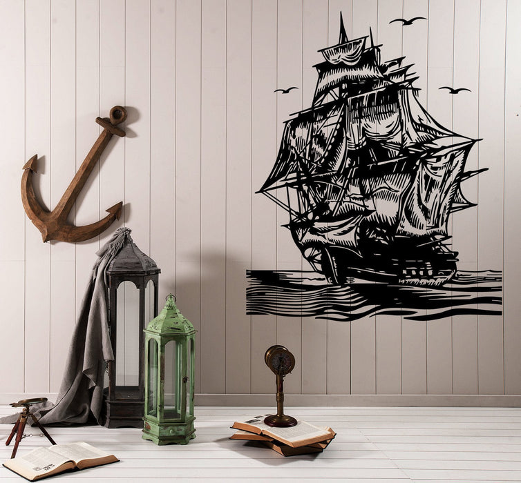Large Vinyl Decal Wall Sticker Seagoing Ship Sail Sea Waves Nautical Decor Unique Gift (M600)