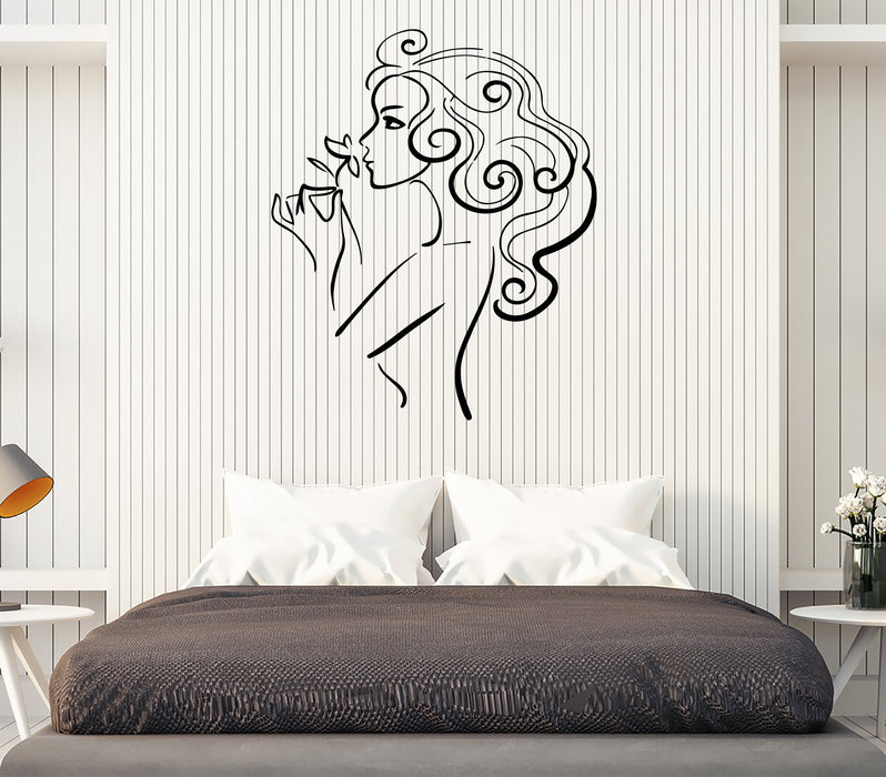 Vinyl Decal Wall Sticker Beauty Sexy Girl with Flower Modern Decor Unique Gift (m635)