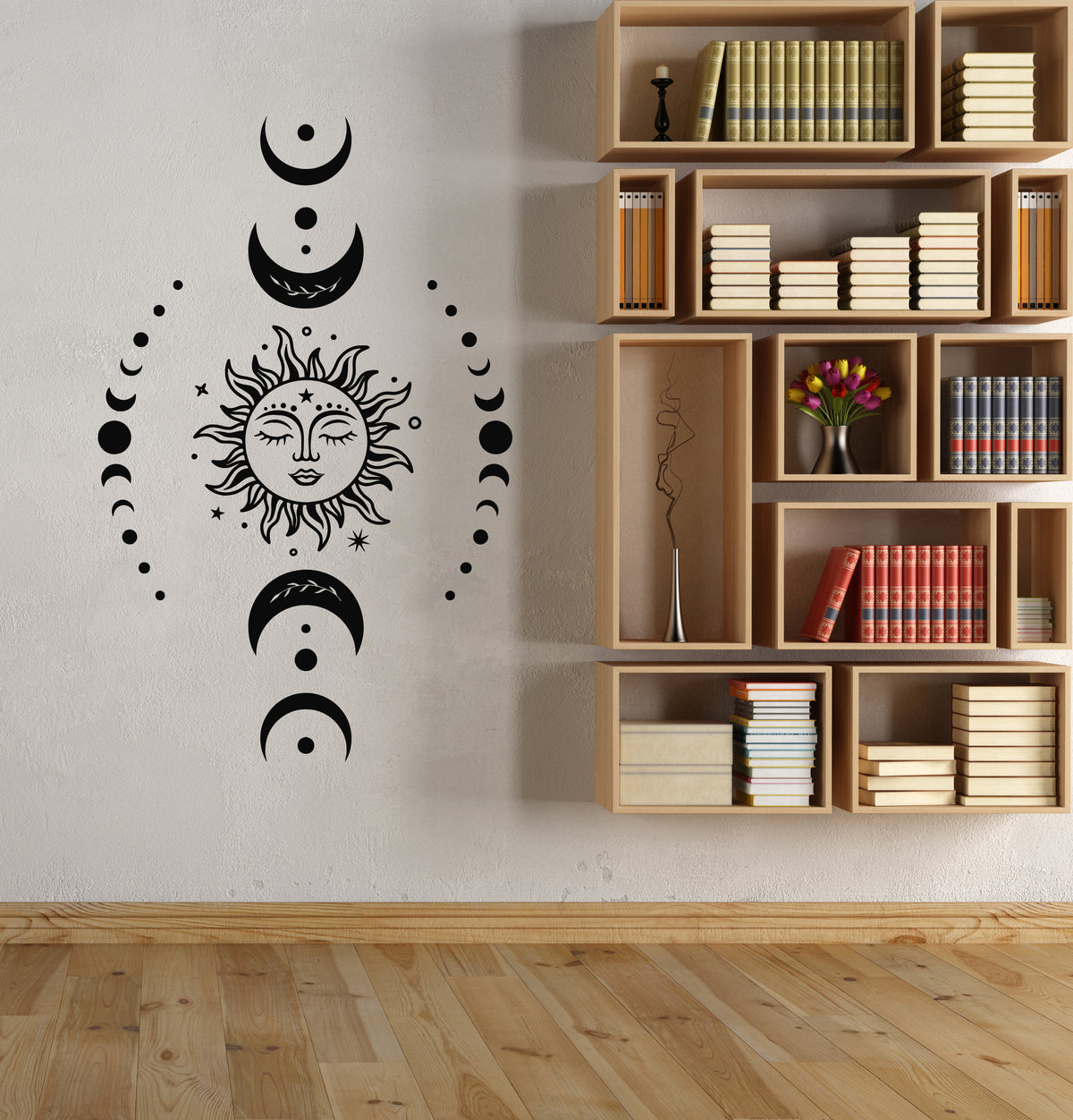 Vinyl Wall Decal Sun Crescent Moon Phases Bedroom Interior Stickers Mu ...