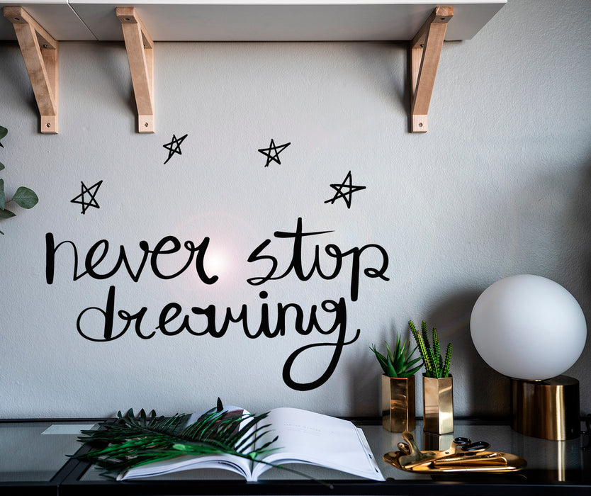 Vinyl Wall Decal Never Stop Inspirational Phrase Stars Stickers Mural 22.5 in x 17 in gz033