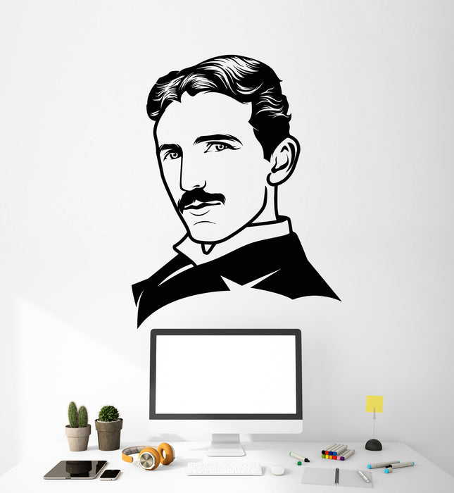 Vinyl Wall Decal Portrait Scientist Nicola Tesla Science School Lab Decor Stickers Mural (g2740)