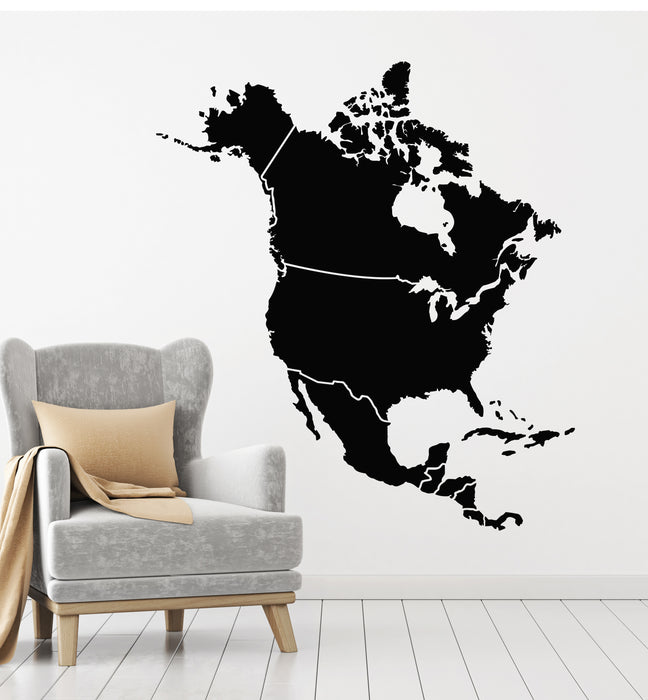 Vinyl Wall Decal Atlas North America Map American Continent Stickers Mural (g2733)