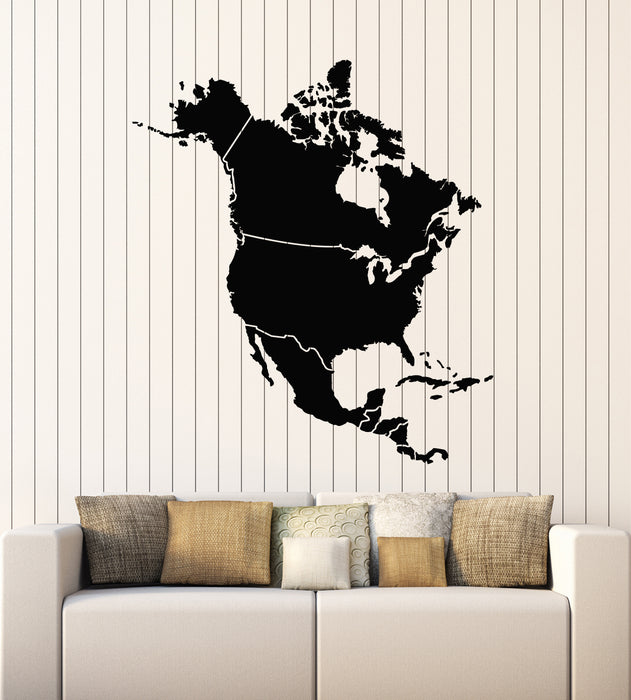 Vinyl Wall Decal Atlas North America Map American Continent Stickers Mural (g2733)