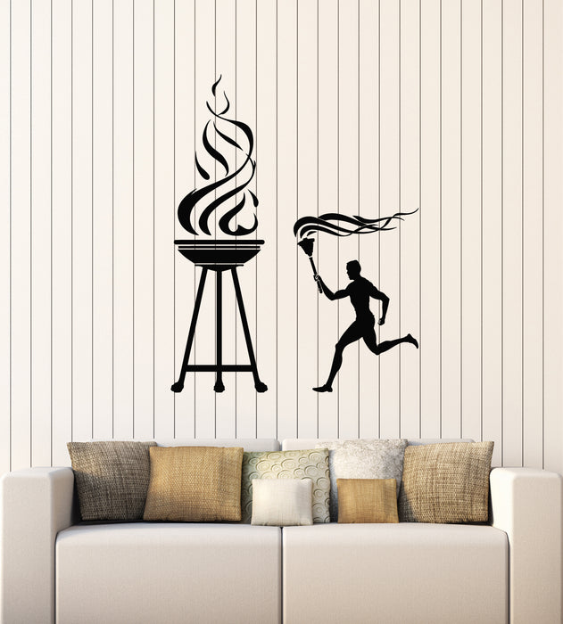 Vinyl Wall Decal Olympic Games Torch Fire Sportsman Sport Stickers Mural (g3878)