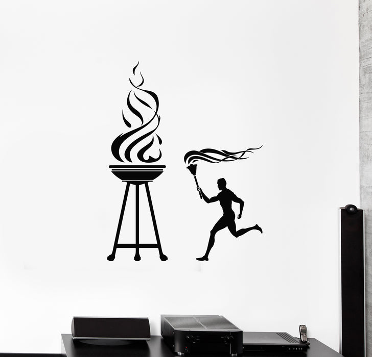 Vinyl Wall Decal Olympic Games Torch Fire Sportsman Sport Stickers Mural (g3878)