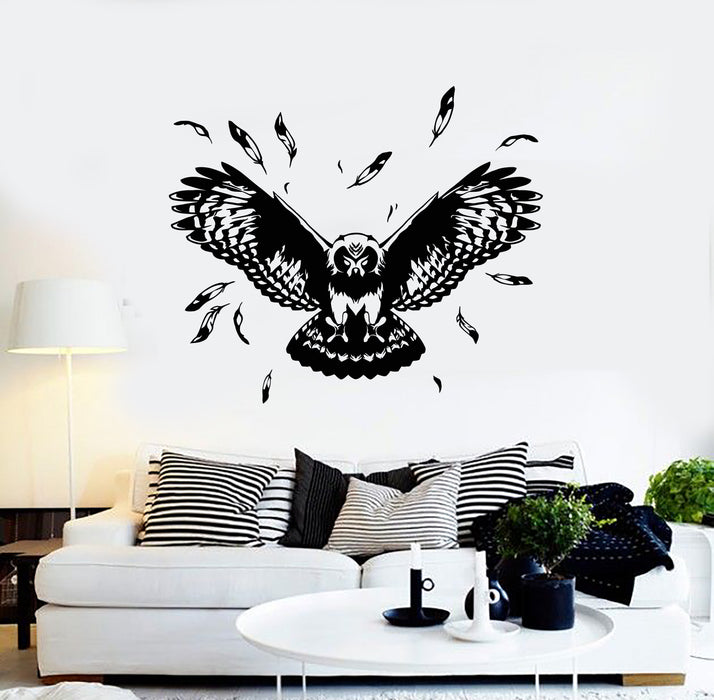 Vinyl Wall Decal Flying Owl Tribal Night Bird Feathers Wings Stickers Mural (g1607)