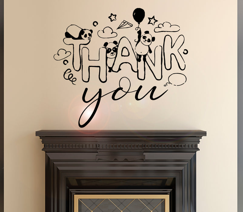 Vinyl Wall Decal Cartoon Pandas Lettering Thank You Stickers Mural 22.5 in x 20 in gz057