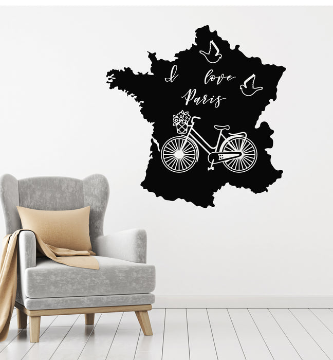 Vinyl Wall Decal Lettering I Love Paris Map Bicycle Dove Romance Stickers Mural (g4478)