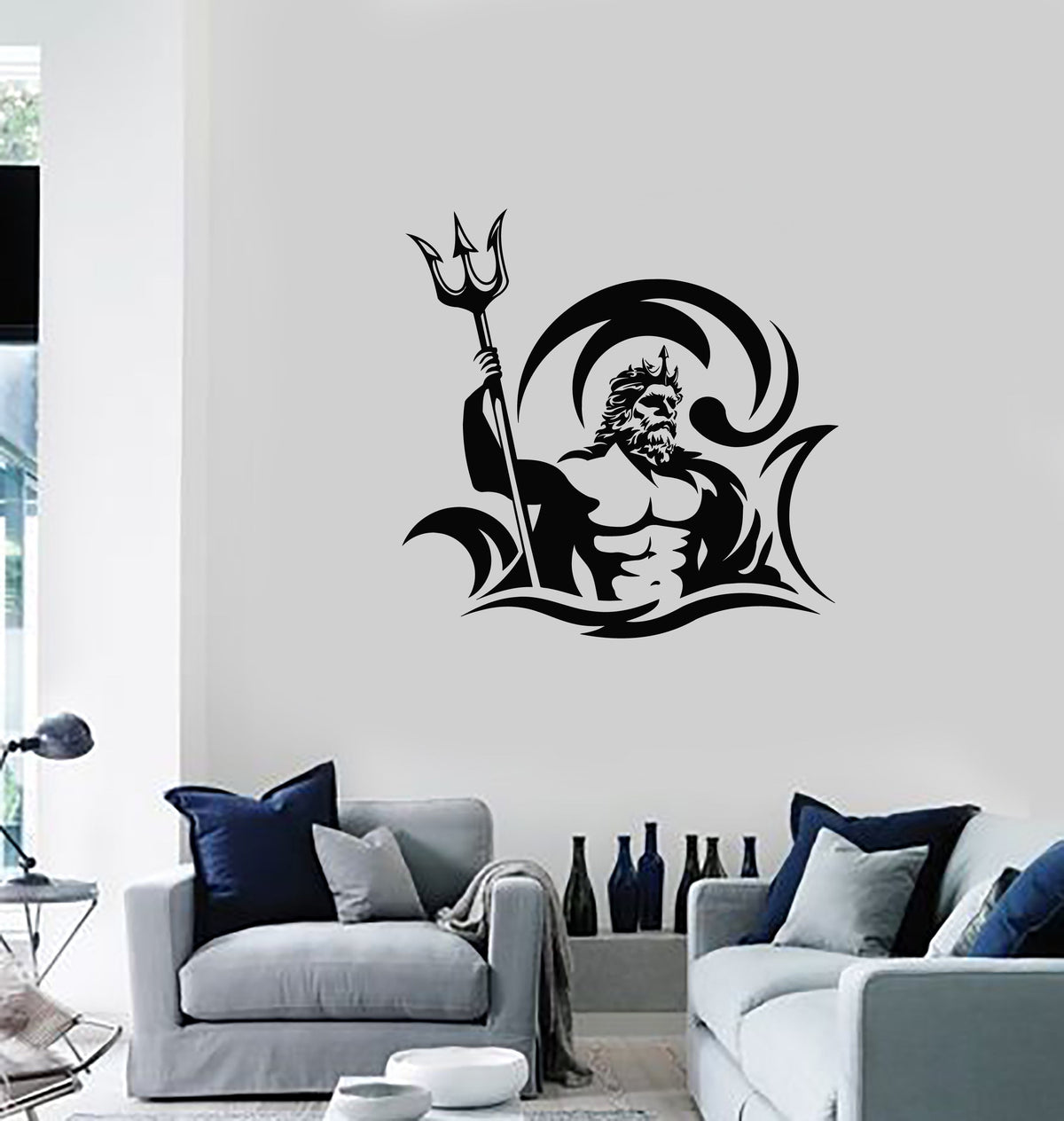 Poseidon Sticker Vinyl Wall Decal Poseidon Ancient Greek God Sea Wave Myth Stickers Mur ...