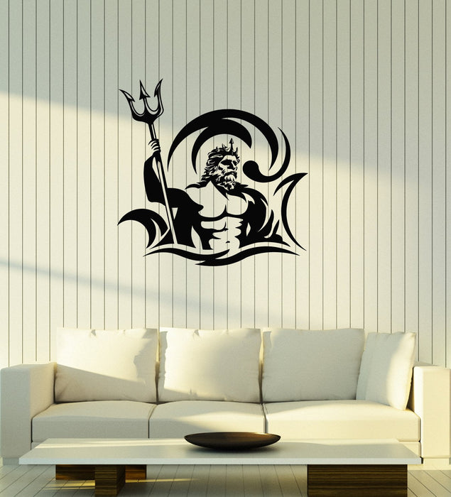 Poseidon Sticker Vinyl Wall Decal Poseidon Ancient Greek God Sea Wave Myth Stickers Mur ...