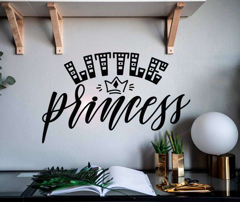 Vinyl Wall Decal Letter Little Princess Cartoon Crown Stickers Mural 22.5 in x 14 in gz036