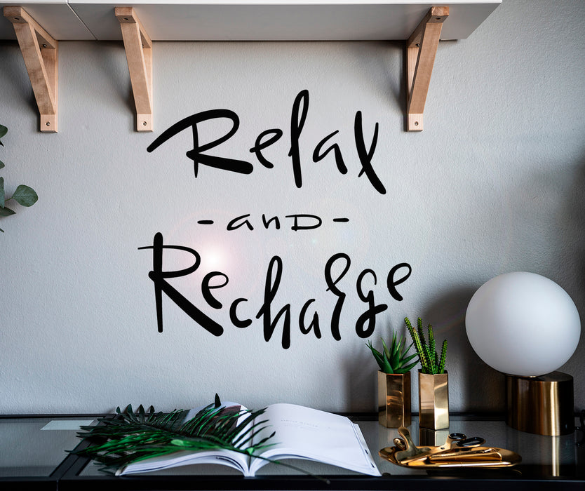 Vinyl Wall Decal Inspirational Phrase Relax And Recharge Stickers Mural 22.5 in x 21.5 in gz101