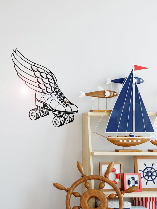Vinyl Wall Decal Retro Roller Derby Skating Skates Shoes with Wings Sport Decor Stickers Mural (ig806)