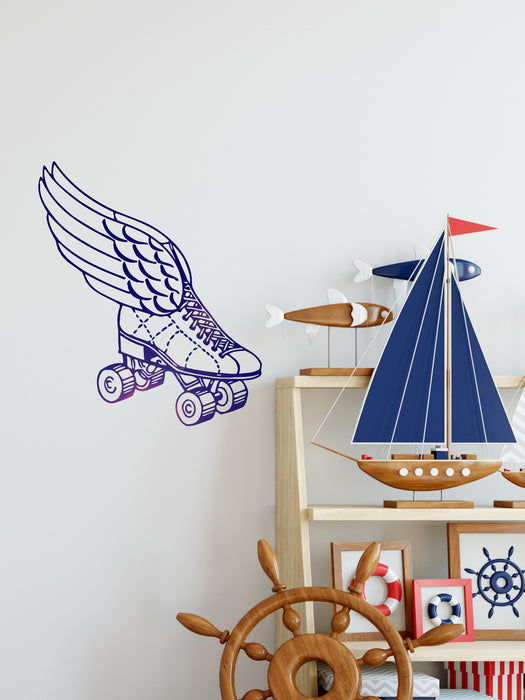 Vinyl Wall Decal Retro Roller Derby Skating Skates Shoes with Wings Sport Decor Stickers Mural (ig806)