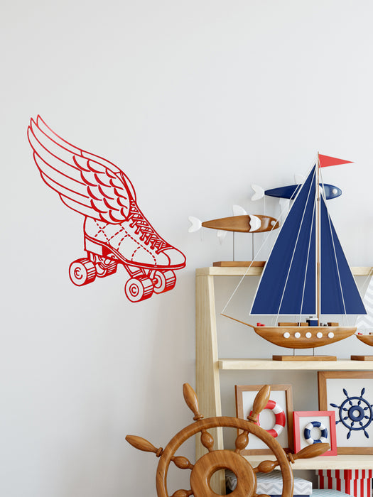 Vinyl Wall Decal Retro Roller Derby Skating Skates Shoes with Wings Sport Decor Stickers Mural (ig806)