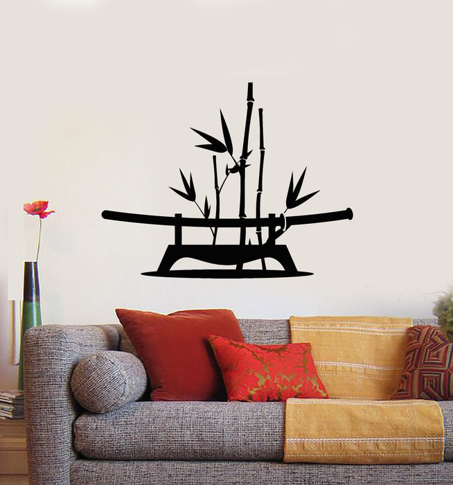 Vinyl Wall Decal Oriental Decor Sword Fight Asian Style Bamboo Stickers Mural (g3206)