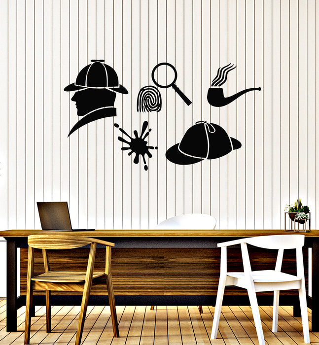 Vinyl Wall Decal Sherlock Holmes Detective Fingerprint Loupe Stickers Mural (g6764)