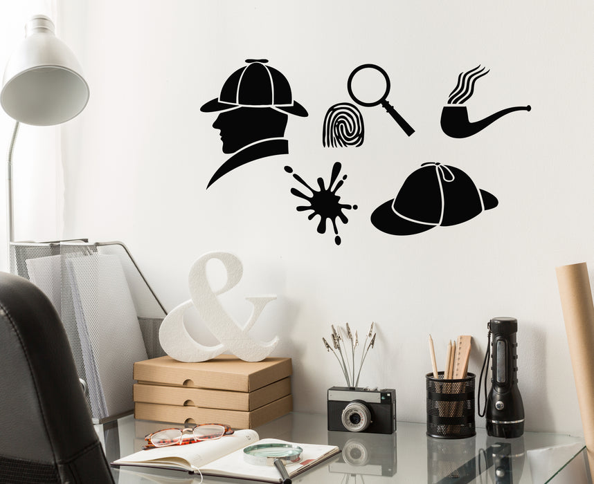 Vinyl Wall Decal Sherlock Holmes Detective Fingerprint Loupe Stickers Mural (g6764)