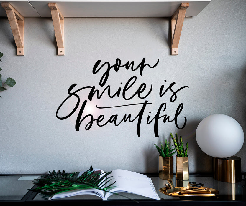 Vinyl Wall Decal Your Smile Is Beautiful Words Lettering Stickers Mural 28.5 in x 17 in gz038