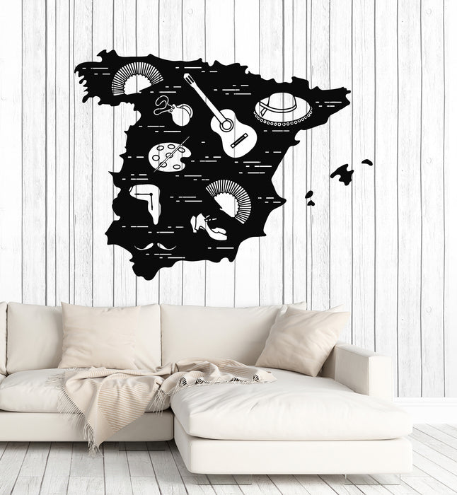 Vinyl Wall Decal Spanish Map Flamenco Guitar Fan Paints Stickers Mural (g6357)