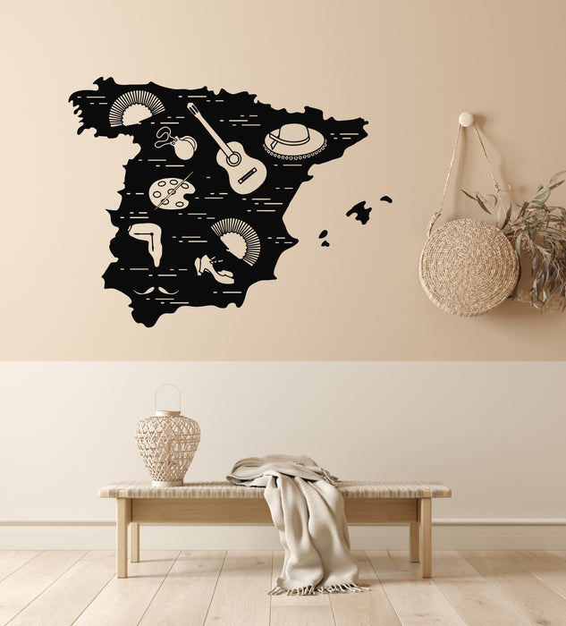 Vinyl Wall Decal Spanish Map Flamenco Guitar Fan Paints Stickers Mural (g6357)