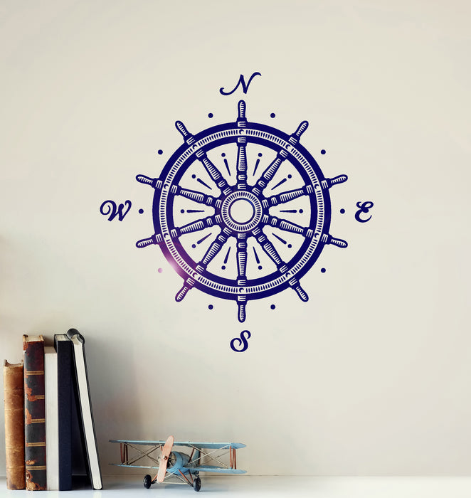 Vinyl Wall Decal Ship's Wheel Compass Wind Rose Nautical Decor Stickers Mural (g1122)